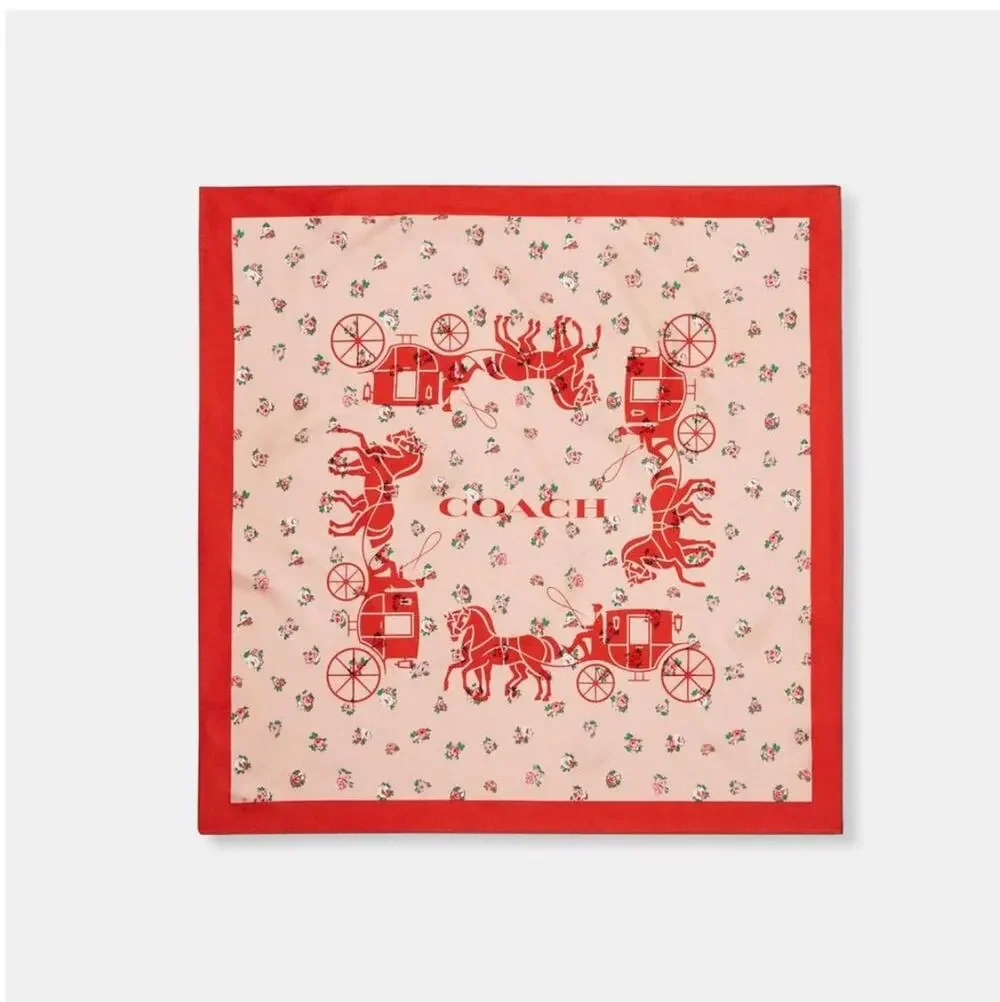 Coach Horse And Carriage Tea Rose Print Silk Bandana